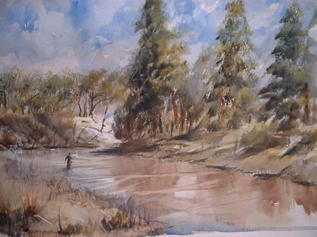 Ross on the river a watercolur painting by Ian Potts artist