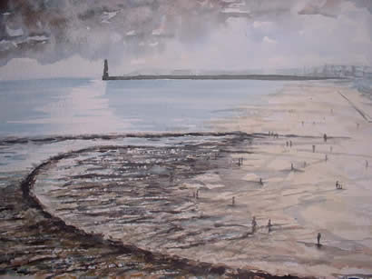 Roker lighthouse Sunderland a watercolour by artist Ian Potts