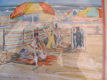 A watercolour painting on the beach by artist Ian Potts eon-art.co.uk